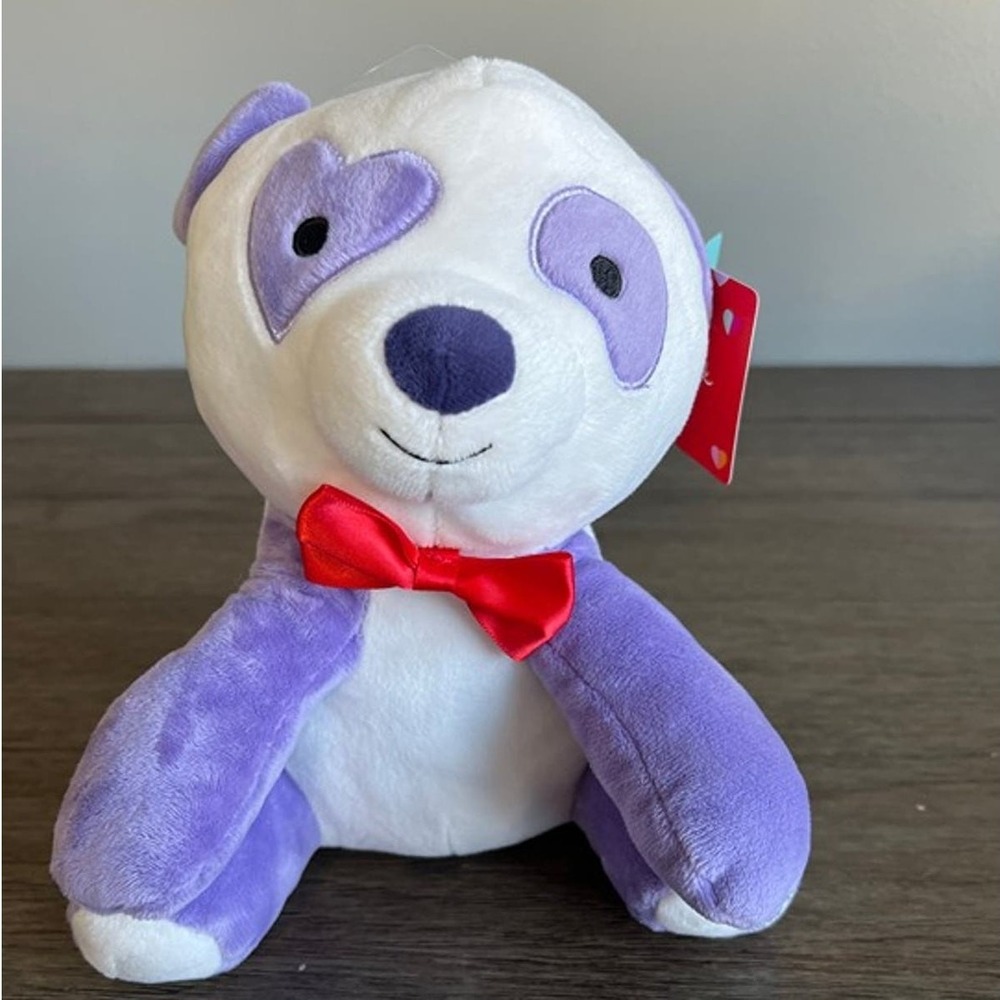 Hallmark Purple White Panda Bear Heart Eye Red Bow Tie Valentine Plush New NWT